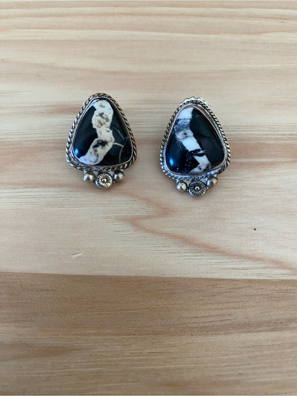 Sterling Silver Black and White Stone Earrings
